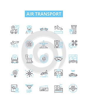 Air transport vector line icons set. Aviation, Airlines, Airway, Concord, Airliner, Jets, Jetset illustration outline photo