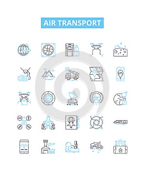 Air transport vector line icons set. Aviation, Airlines, Airway, Concord, Airliner, Jets, Jetset illustration outline photo