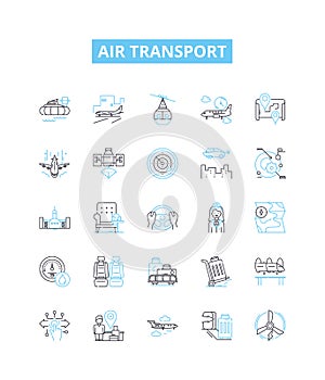 Air transport vector line icons set. Aviation, Airlines, Airway, Concord, Airliner, Jets, Jetset illustration outline photo