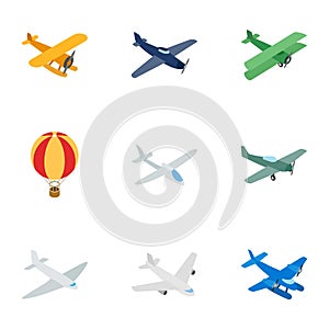 Air transport vehicles icons, isometric 3d style