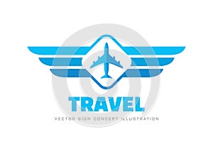 Air travel - concept business logo template vector illustration. Airplane and wings creative sign. Graphic design elements.