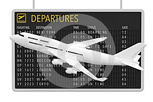 Air Travel Concept. White Jet Passenger`s Airplane near Airport