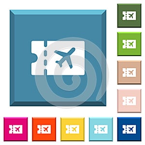 Air travel discount coupon white icons on edged square buttons