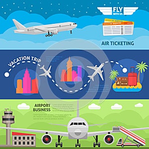 Air Travel Horizontal Banners Set