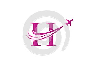 Air Travel Logo Design with H letter. H letter Concept air plane and travel logo. Travel logo with H letter