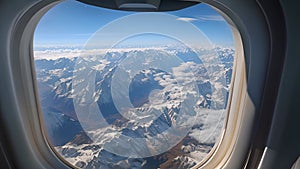 Air travel motion: Animation of plane journey with view from window.