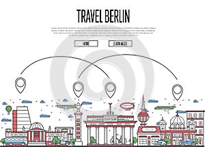 Air travel to Berlin poster in linear style