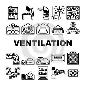 air ventilation cold wind heat icons set vector