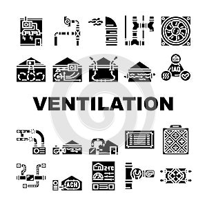 air ventilation cold wind heat icons set vector