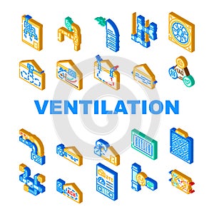 air ventilation cold wind heat icons set vector