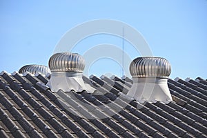 Air ventilator on the roof of factory with blue sky