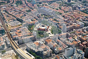 The air view of central Lisbon with round building of Centro comercial do Campo Pequeno. Portugal photo