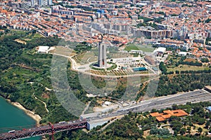 The air view of Cristo Rei in Almada. Lisbon. Portugal
