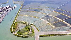 The air view  of  estuary with the salt farm in taiwan