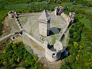 Air view of ruins of Bac fortress in Serbia