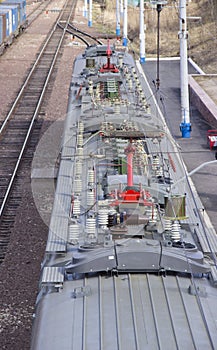 Air view of the passenger train and the railway track
