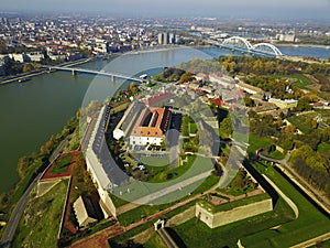 Air view of Petrovaradin fortress and Novi Sad town