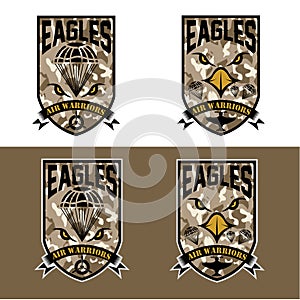 Air warrriors army shields set vector design template