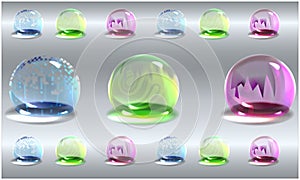 Air and water bubble of different color on abstract background
