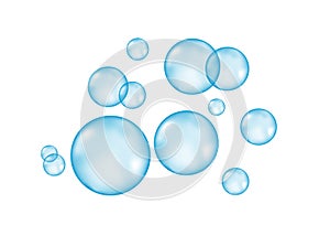 Air, water or oxygen blue bubbles on white background.