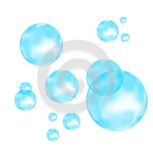 Air, water or oxygen blue  bubbles on white  background