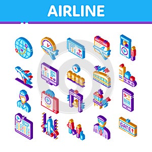 AirAnd Airport Isometric Icons Set Vector
