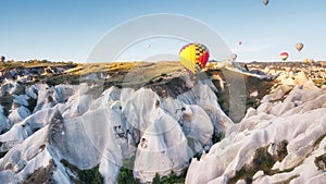 Airballoon in Turkey, Cappadocia. Travel and leisure. Adventure in the air. Concept and idea of adventure.