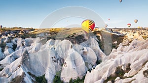 Airballoon in Turkey, Cappadocia. Travel and leisure. Adventure in the air. Concept and idea of adventure. photo