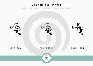 Airbrush icons set vector illustration with solid icon line style. Color palette design concept.