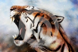 Airbrush painting of a roaring tiger