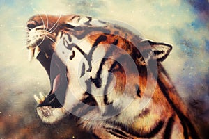 Airbrush painting of a roaring tiger