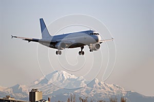 Airbus A-320 aircraft landing in Vancouver