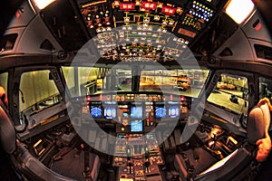 Airbus A330 Cockpit at night photo