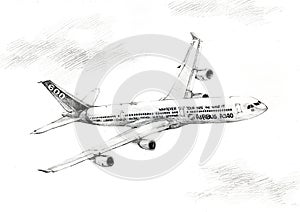 airbus A340 plane illustration drawing