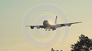 Airbus A380-800 of Lufthansa airlines approaching to Frankfurt am Main airport