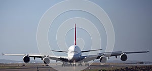 Airbus A380 front view on runway photo