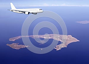 Airbus over Santorini island