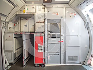 Aircraft aft galley with full of storage unit. The picture show how it look like. photo