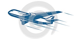 Aircraft, airplane, airline logo or label. Journey, air travel, airliner symbol. Vector illustration photo