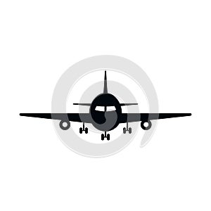 Aircraft or Airplane Icon, Vector front view silhouette on white background