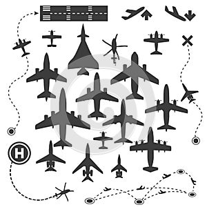 Aircraft or Airplane Icons Set Collection Vector Silhouette