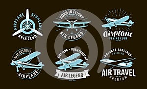 Aircraft, airplane logo or label. Airline symbol. Vector illustration