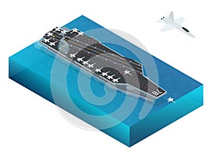 Aircraft assigned to the nuclear-powered aircraft carrier. Isometric vector Navy Nuclear Aircraft carrier