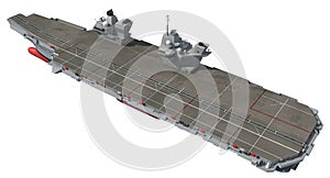 Aircraft Carrier military vessel 3D rendering ship on white background