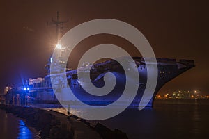 Aircraft carrier at night