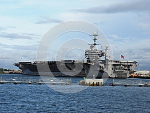 The aircraft carrier USS John C. Stennis docked at the Norfolk Naval Base