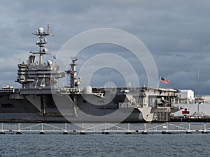The aircraft carrier USS John C. Stennis docked at the Norfolk Naval Base