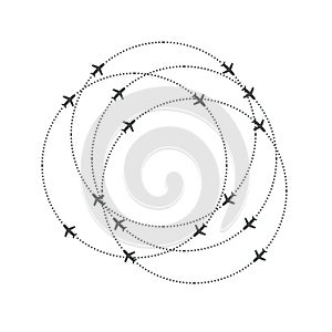 Aircraft circling on a circular trajectory. Airplane and round path direction. Simple sillhouette Vector illustration.