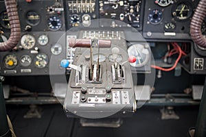 Aircraft cockpit. Control panel of an aircraf