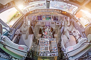 Aircraft cockpit view on the control panel